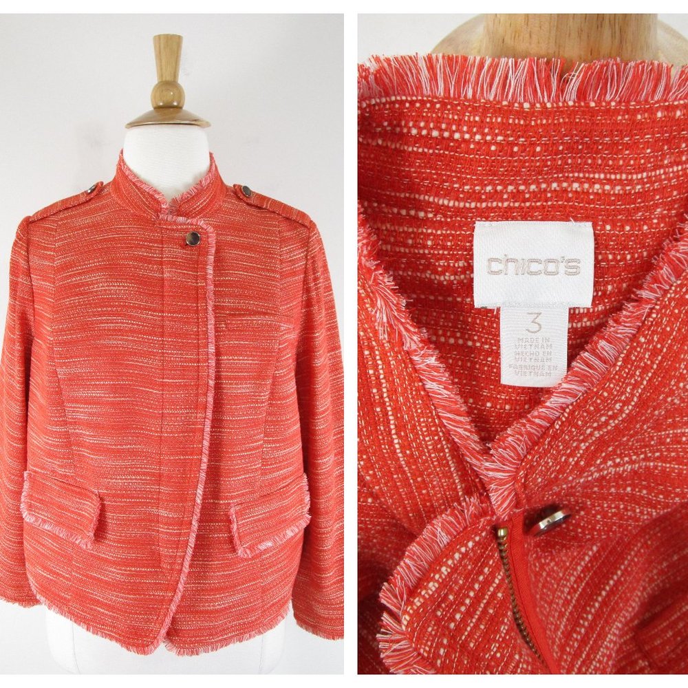 Chicos Plus Size Orange Fringe Moto Zip Jacket 3